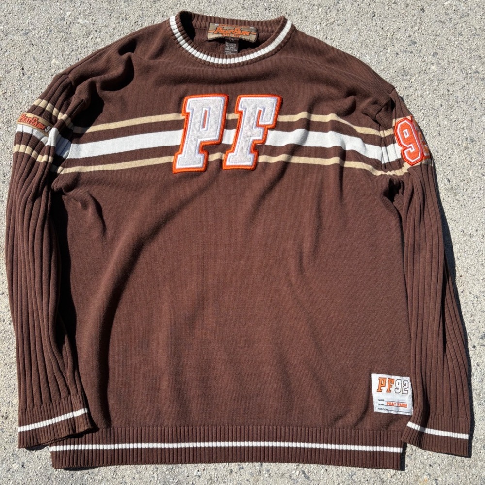 Y2K Vintage Phat Farm Brown Varsity Crewneck‎ Sweater Mens Large Hip Hop